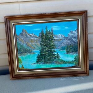 Lake Mountain Scene acrylic painting Signed  20”x14”